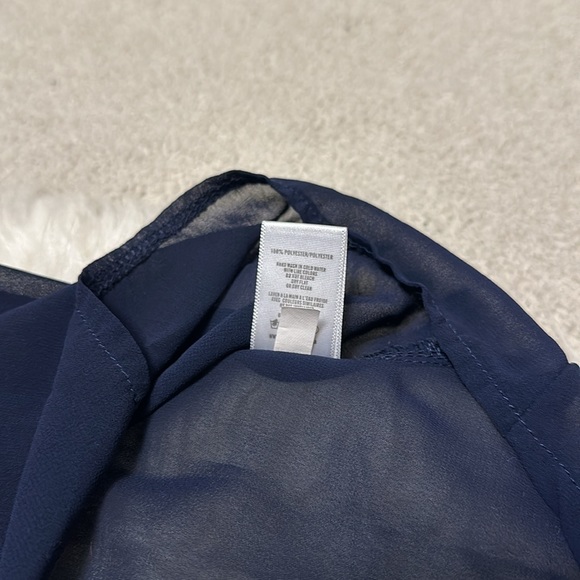 2 High Low Sleeveless Navy & Black Leopard Animal Print Blouses w/Collar - Picture 8 of 16